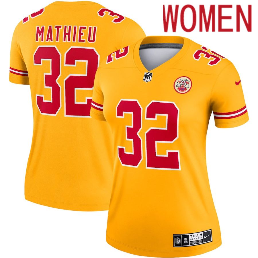 Women Kansas City Chiefs 32 Tyrann Mathieu Nike Gold Inverted Legend NFL Jersey